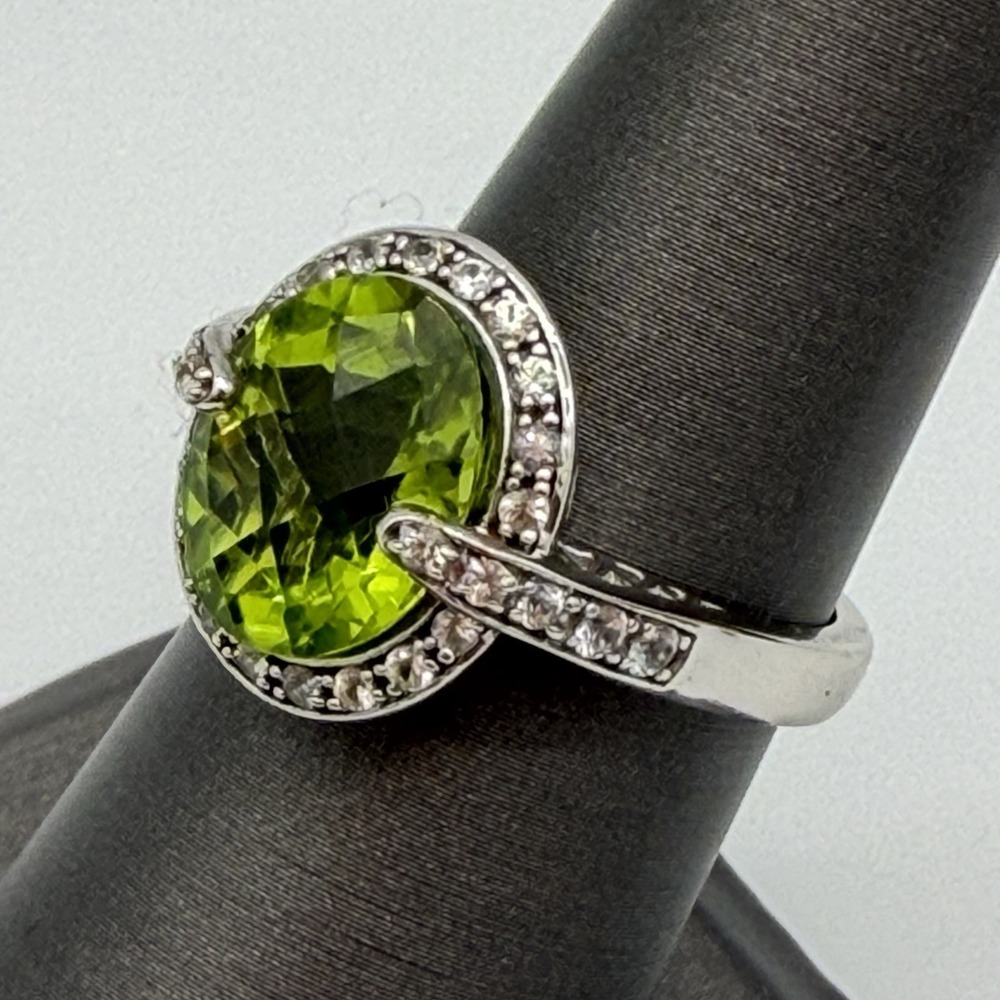 Michelle Albala 925 Sterling Silver Peridot Diamond Ring  Art Deco Size 7